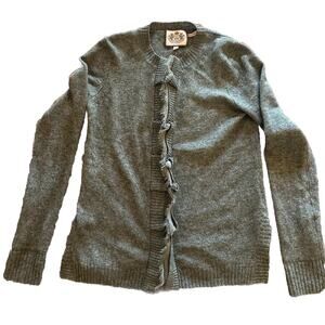 Women's Juicy Couture Size Small‎ Gray Cardigan Ruffle Front Cashmere Wool Blend